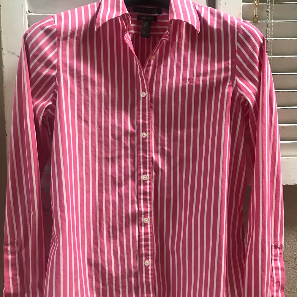 Pink and white stripes button down